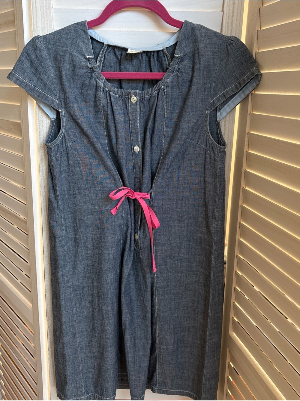 Crewcuts by J Crew girls Blue Chambray Dress with Pink Waist Tie Sz 14
